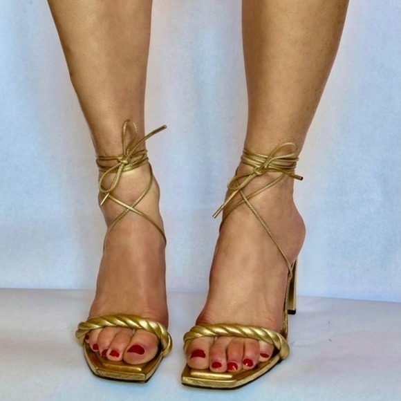 JIMMY‎ CHOO GOLD LEATHER DIOSA 85 SANDAL Size EU39.5 US 8.5 - Picture 7 of 8